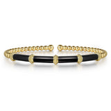 14K Yellow Gold Bujukan and Bar Split Bangle with Black Enamel