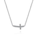 Gabriel & Co 14K White Gold Sideways Curved Diamond Cross Necklace