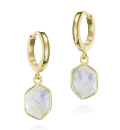 Jorge Revilla Moonstone Drop GEO Earrings in Silver. 18k Gold Vermeil Earrings PE129-83/ESO