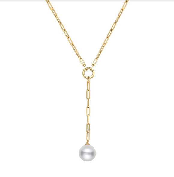 Matheu's Pearls Yellow Gold Paperclip Freshwater Pearl Necklace N015015Y