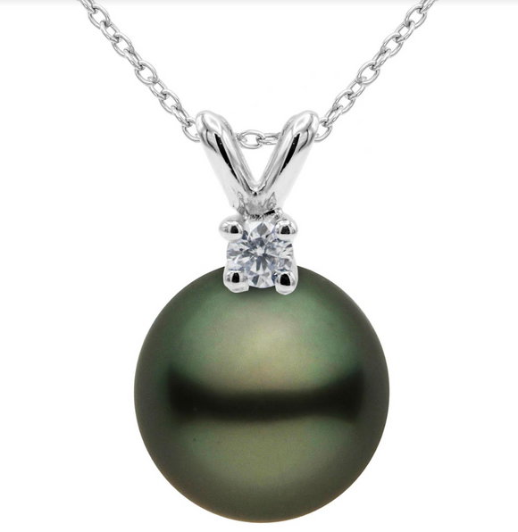 Matheu's Pearls 14k White Gold Tahitian Pearl Diamond Necklace P012034DW-18