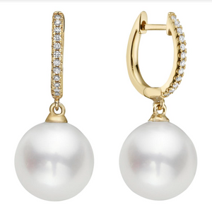 Matheu's Pearls 14k Yellow Gold South Sea Pearl Diamond Mini Hoop Earrings E012055Y