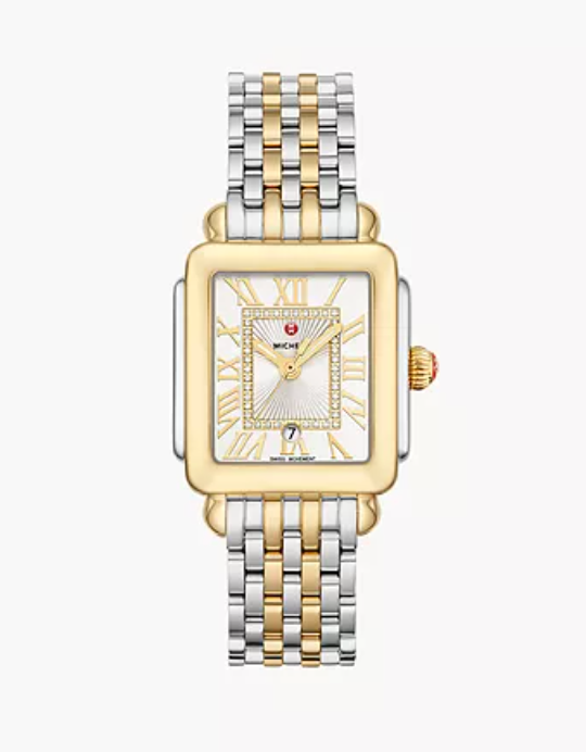 Michele Deco Madison Mid Two-Tone 18K Gold Diamond Dial Watch MWW06G000013