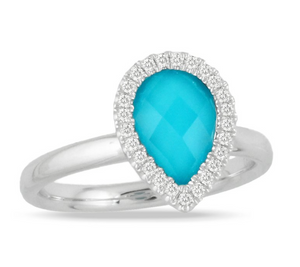 Doves by Doron Paloma 18K White Gold Diamond With Clear Quartz Over Turquoise R7106TQ