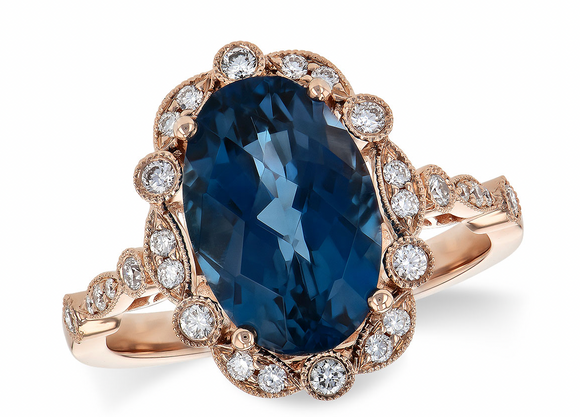 Allison Kaufman 14KT Gold London Blue Topaz Diamond Ring X20439