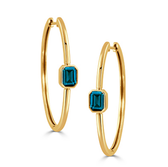 Doves by Doron Paloma London Blue 18k Yellow Gold Hoop Earrings E9661LBT-Y