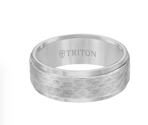 Triton 8MM Tungsten Carbide Ring - Hammered Center and Step Edge
