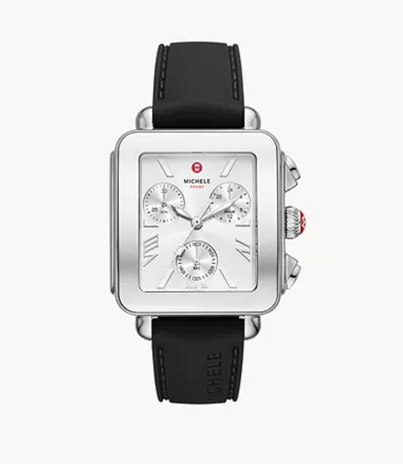 Michele Deco Sport Chronograph Stainless Steel Black Silicone Watch MWW06K000071
