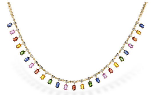 Alison Kaufman Multi Colored Sapphire and Diamond Necklace N8635