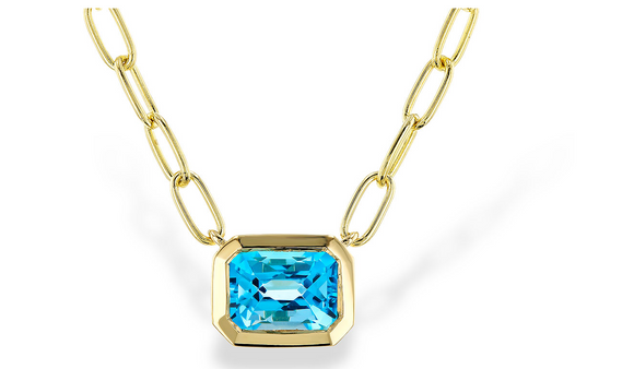 Allison Kaufman Blue Topaz Yellow Gold PaperClip Chain N8701