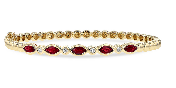 Allison Kaufman Yellow Gold Diamond and Ruby Bracelet  B1287
