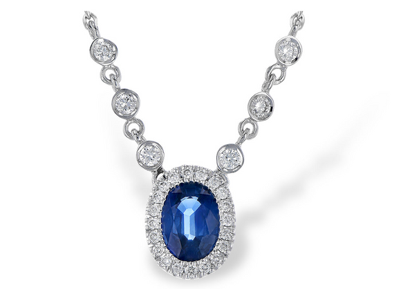 Allison Kaufman White Gold Blue Sapphire Diamond Necklace N8153