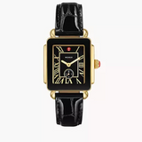Michele Deco Sport Mid Gold-Plated Noir Leather Watch MWW06H000004