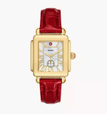 Michele Deco Sport Mid Gold-Plated Ruby Red Leather Watch MWW06H000005