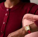 Michele Deco Sport Mid Gold-Plated Ruby Red Leather Watch MWW06H000005