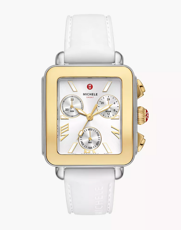 Michele Deco Sport Chronograph Gold-Plated White Silicone Watch MWW06K000069