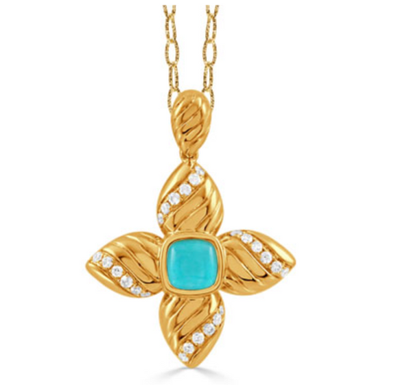 Doves By Doron Paloma Ravenna 18K Yellow Gold Clear Quartz Over Turquoise P11779TQ-Y