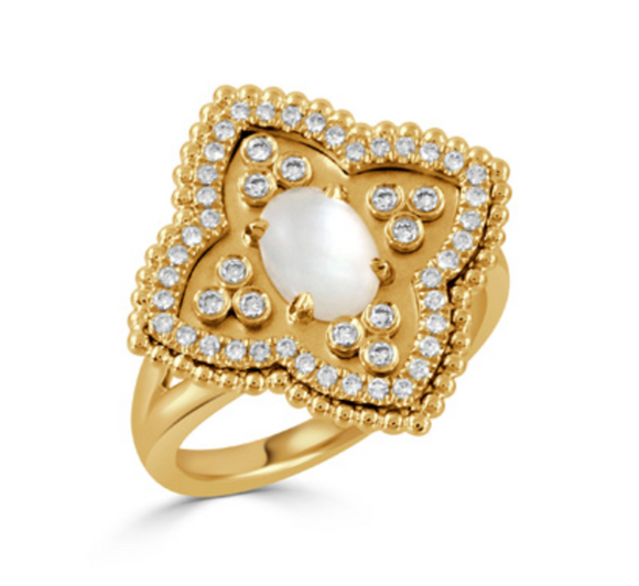 Doves By Doron Paloma Ravenna 18K Yellow Gold Clear Quartz Ring R10429WMP