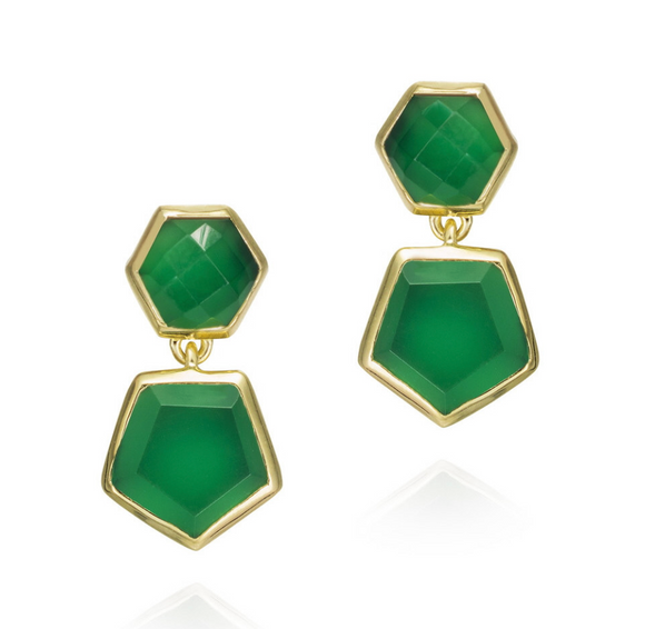 Jorge Revilla Geometric Green Onyx Stud Earrings in Gold Vermeil PE129-3296/OVO