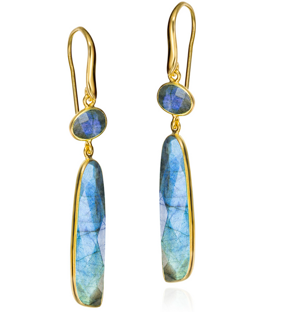 Jorge Revilla 18K Yellow Gold Drop Labradorite Earrings PE129-3288/LO