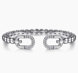 Gabriel & Co 925 Sterling Silver Bujukan and White Sapphire Open Bangle Bracelet