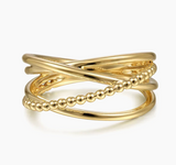 Gabriel & Co 14K Yellow Gold Bujukan Bead Criss Cross Ring