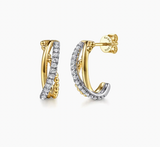 Gabriel & Co 14K White Yellow Gold Bujukan and Diamond Criss Cross J Hoop Earrings