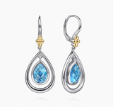 Gabriel & Co 14K Yellow Gold and 925 Sterling Silver Bujukan Pear Blue Topaz Leverback Drop Earrings