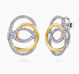 Gabriel & Co 14K Yellow Gold and 925 Sterling Silver Bujukan and White Sapphire Multi Round Link Stud Earrings