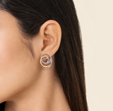 Gabriel & Co 14K Yellow Gold and 925 Sterling Silver Bujukan and White Sapphire Multi Round Link Stud Earrings
