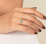 Gabriel & Co 14K Yellow Gold Emerald Cut Blue Topaz Bujukan Promise Ring