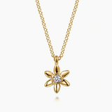 Gabriel & Co Floral Pendant Necklace Floral 14K Yellow Gold White Sapphire