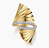 Gabriel & Co 14K White Yellow Gold Diamond and Diamond Cut Bypass Ring