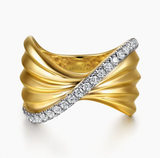 Gabriel & Co 14K Yellow Gold Diamond and Diamond Cut Criss Cross Lumiere Ring