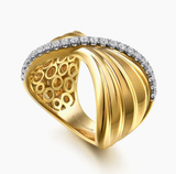 Gabriel & Co 14K Yellow Gold Diamond and Diamond Cut Criss Cross Lumiere Ring