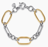 Gabriel & Co 14K Yellow Gold and 925 Sterling Silver Hollow Link Chain Bracelet