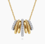Gabriel & Co 14K White Yellow Gold Bujukan Diamond Multi Row Pendant Necklace
