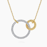Gabriel & Co 14K White Yellow Gold Bujukan and Diamond Interlocking Pendant Necklace
