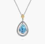 Gabriel & Co 14K Yellow Gold and 925 Sterling Silver Bujukan Pear Blue Topaz Pendant Necklace