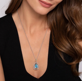Gabriel & Co 14K Yellow Gold and 925 Sterling Silver Bujukan Pear Blue Topaz Pendant Necklace