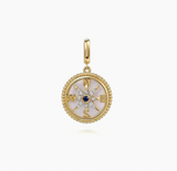 Gabriel & Co 14K Yellow Gold 18mm Bujukan Diamond Compass Mother of Pearl Medallion Pendant