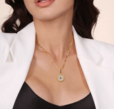 Gabriel & Co 14K Yellow Gold 18mm Bujukan Diamond Compass Mother of Pearl Medallion Pendant