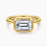 Gabriel & Co Linen 14K Yellow Gold East West and Bezel Prong Emerald Cut Diamond Engagement Ring