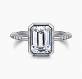 Gabriel & Co Aspen 14K White Gold Bezel Set Emerald Cut Diamond Engagement Ring