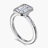 Gabriel & Co Aspen 14K White Gold Bezel Set Emerald Cut Diamond Engagement Ring
