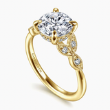 Gabriel & Co Brigida Vintage Inspired 14K Yellow Gold Round Diamond Engagement Ring