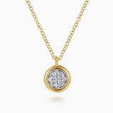 Gabriel & Co 14K Yellow-White Gold Round Pave Diamond Cluster Pendant Necklace with Bezel Frame NK6497M45JJ