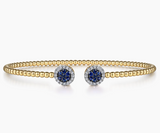 Gabriel & Co  14K Yellow Gold Bujukan Bead Cuff Bracelet with Sapphire and Diamond Halo Caps BG4244-6Y45SA