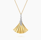 Gabriel & Co 14K White Yellow Gold Diamond and Diamond Cut Pendant Necklace