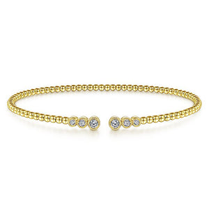 Gabriel & Co. - BG4120-62Y45JJ - 14K Yellow Gold Bujukan Bead Split Cuff Bracelet with Bezel Set Diamonds
